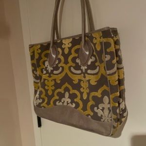 Glenda Gies Tote in Gray and Yellow Print